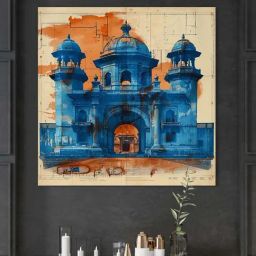 999Store Multicolor Canvas Artistic Depiction Of An Architectural Blueprint Painting-6