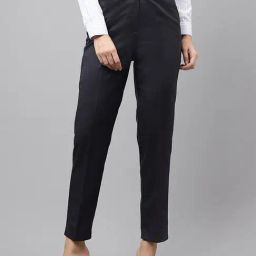 English Navy Navy Blue Slim Fit High-Rise Wrinkle Free Elastane Stretchable Formal Trousers-image-78
