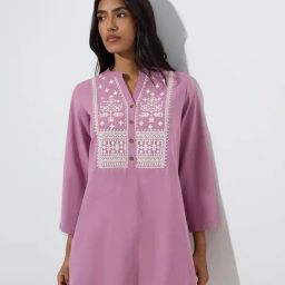 Utsa by Westside Lilac Embroidered Cotton-Blend Tunic-picture-12