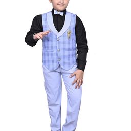 VALUE CREATION Boys Checked V-Neck Single-Breasted Three-Piece Suit-53