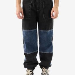 The Souled Store Originals: Dawn Charcoal & Blue Relaxed Fit Denim Joggers-image-84