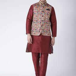 Hangup Men Maroon Solid Kurta with Pyjamas-58