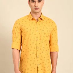 Cavallo By Linen Club Yellow Slim Fit Printed Shirt-picture-49