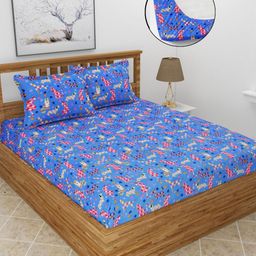 BREVARD Blue Cartoon Characters 210 TC Queen Bedsheet with 2 Pillow Covers-image-17