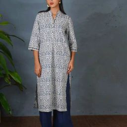 Chidiyaa Grey Pure Cotton Straight Fit Printed Kurta-image-67