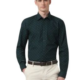 Peter England Green Cotton Regular Fit Printed Shirt-picture-22