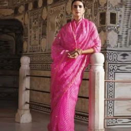 Geroo Jaipur Pink Pure Kota Silk Hand Dyed Leheriya Mothra Saree-picture-28