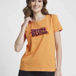Spykar Orange Cotton Regular Fit Printed T-Shirt-image-43