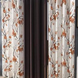 Galaxy Home Decor Brown Set of 3 Floral Long Door Curtain-image-91