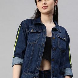 Kaali Peeli Washed Spread Collar Crop Denim Jacket-image-66