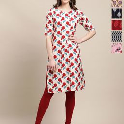 7Threads Selection Of 6 Floral Printed Round Neck Straight Kurtas-image-83