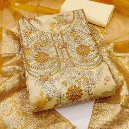 SAINOOR Floral Embroidered Sequinned Semi-Stitched Dress Material-image-9