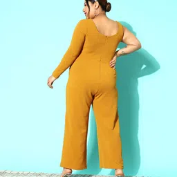 CURVE BY KASSUALLY Plus Size Mustard Embellished Basic Jumpsuit image 2