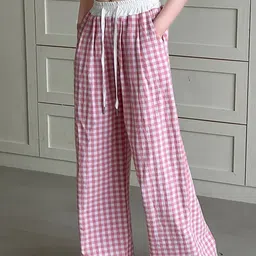 LULU & SKY Girls Checked High-Rise Parallel Trousers-image-98