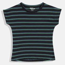 METRO KIDS COMPANY Black & Blue Striped Extended Sleeves Top-image-56