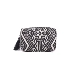 ASTRID Black & White Diamond Pattern Woven Makeup/travel Pouch With Tassels-picture-3