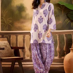 Sangria Women Floral Printed Linen Kurta with Salwar-image-90