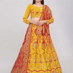 DIVASTRI Banarasi Silk Woven Design Jacquard Semi-Stitched Lehenga & Blouse With Dupatta-picture-58