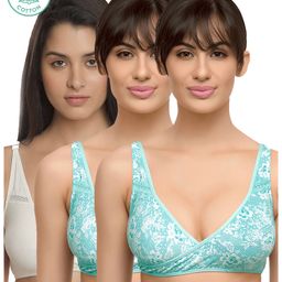 Inner Sense Floral Lace Pack Of 3 Organic Antimicrobial Sleeping Feeding Bra - Blue-image-78