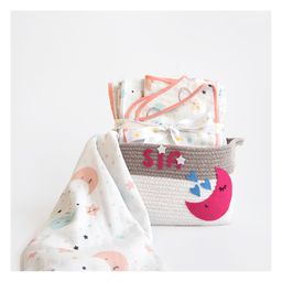 Yellow Doodle In The Sky Organic Cotton Muslin Gift Basket - Peach-image-80