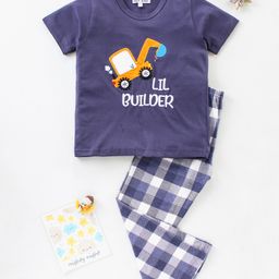 Nite Flite Half Sleeves Lil Builder Print Night Suit - Blue-image-5