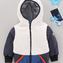 Babyhug Full Sleeves Woven Hooded Jacket - Navy Blue-image-105