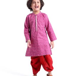 Babyhug 100% Cambric Full Sleeve Printed Kurta With Dhoti Set - Purple-image-44
