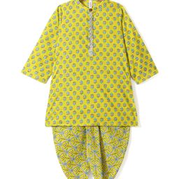 Babyhug 100% Cambric Full Sleeve Printed Kurta With Dhoti Set - Green-image-55
