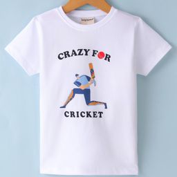 Lazy Bones Sinker Cotton Knit Half Sleeves T-shirt Player Print-White-image-65