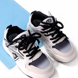 Oh! Pair Slip On Sneakers with Lace Up Closure & Star Applique - Black-image-97