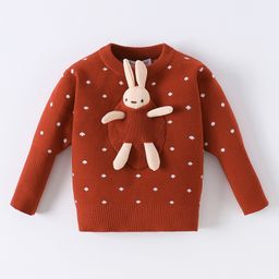 Kookie Kids Full Sleeves Pullover Sweater with Teddy Applique - Maroon-image-65