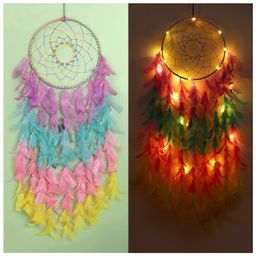 Duli Handmade Dream catcher Hanging with Lights and Multicolor Feathers for Home Decoration-4
