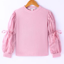 Kookie Kids Full Puff Sleeves Top with Bow Detailing - Pink-image-48
