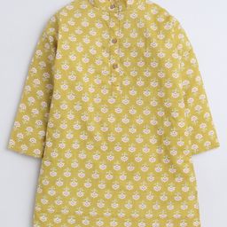 Aww Hunnie 100% Cotton Full Sleeves Ethnic Jaipuri Motif Printed Kurta - Yellow-image-82