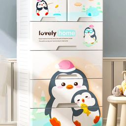 TOYPENTER 5 Layers High Density Plastic Storage Cabinate with Wheels I Collapsible Kids Clothing Wardrobe | Portable Waterproof Multipurpose Storage/Adjustable 6 Drawers Almirah for Babies (Penguins)-image-99