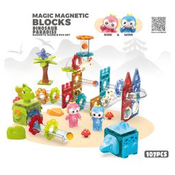 AKN TOYS 107 pcs Magnetic Marble Run Set Dinosaur Paradise Building Blocks for Kids New Design Musical Ferris Marble Run 3D Steam Toys- PACK OF 1-15