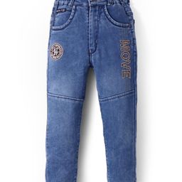 Olio Kids Woven Full Length Solid Denim Jeans with Embroidery Detailing - Blue-image-74