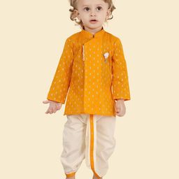 ETHNIKS NEURON Full Sleeves Motif Printed Kurta With Coordinating Dhoti Set - Yellow-picture-0