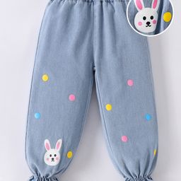 Mark & Mia Full Length Washed Denim Jeans With Bunny & Polka Dot Print - Blue-picture-26