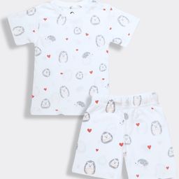 Orange Sugar 100% Cotton Knit Half Sleeves Hearts Printed Tee & Coordinating Shorts Set - White-image-63