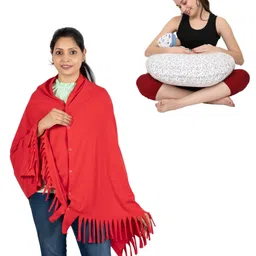 nene MultiPurpose Knitted Breastfeeding Shawl & Pillow Combo - Red-picture-29
