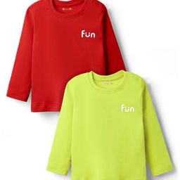 Kookie Kids Interlock Knit Full Sleeves T-Shirts with Text Print Pack of 2 - Dark Red & Neon Green-picture-15