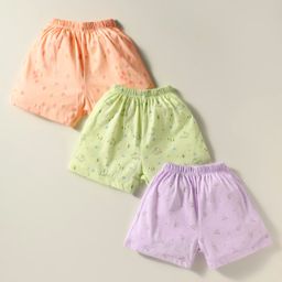 Simply Sinker Knit Knee Length Animal & Birds Printed Shorts Pack Of 3 - Lilac Light Green & Peach-image-77