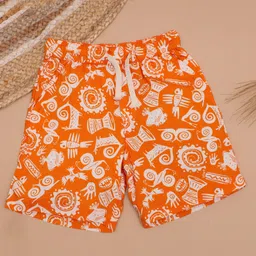 The Lion and the Fish Viscose Woven Tribal Theme Printed Shorts - Princeton Orange-picture-2