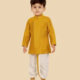 little desi Cotton Silk Woven Full Sleeves Solid Coordinating Dhoti Kurta Set - Gold-picture-29