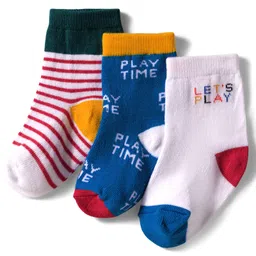 Cute Walk by Babyhug Knit Ankle Length Anti Bacterial Socks with Text & Stripe Design Pack of 3 - White Blue & Red-picture-18