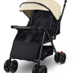 StarAndDaisy Foldable Baby Pram for 0-3 years Travel Baby Stroller for Newborn to Toddler 360° Swivel Lockable Front Wheels Adjustable Canopy 5 Point Harness - khaki-picture-7
