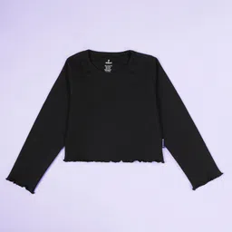 Kiddopanti Cotton Knit Full Sleeves Solid Crop Tee - Black-picture-36