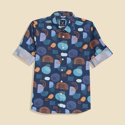 Allen Solly Junior Boys Slim Fit Geometric Printed Spread Collar Pure Cotton Shirt-image-100