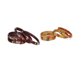 SOMIL Women Pack Of 2 Maroon And Multi Glass Ethnic Handcrafted Traditional Bangle-image-46